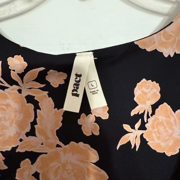 Pact Twilight Pink Floral Black Dress - Size Large - Picture 9 of 10